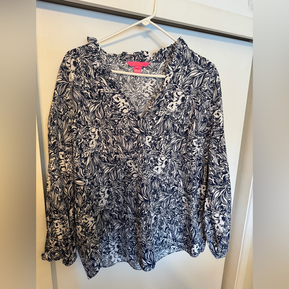 Lilly Pulitzer Navy and White Floral Blouse